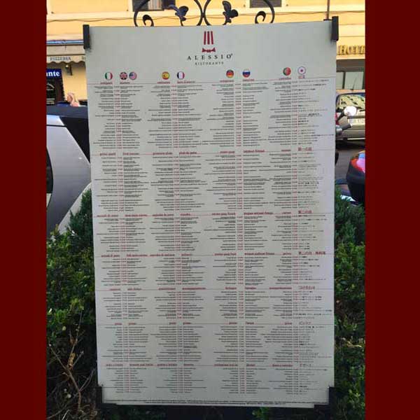 Menu da esterno Ristorante Alessio - Proimago